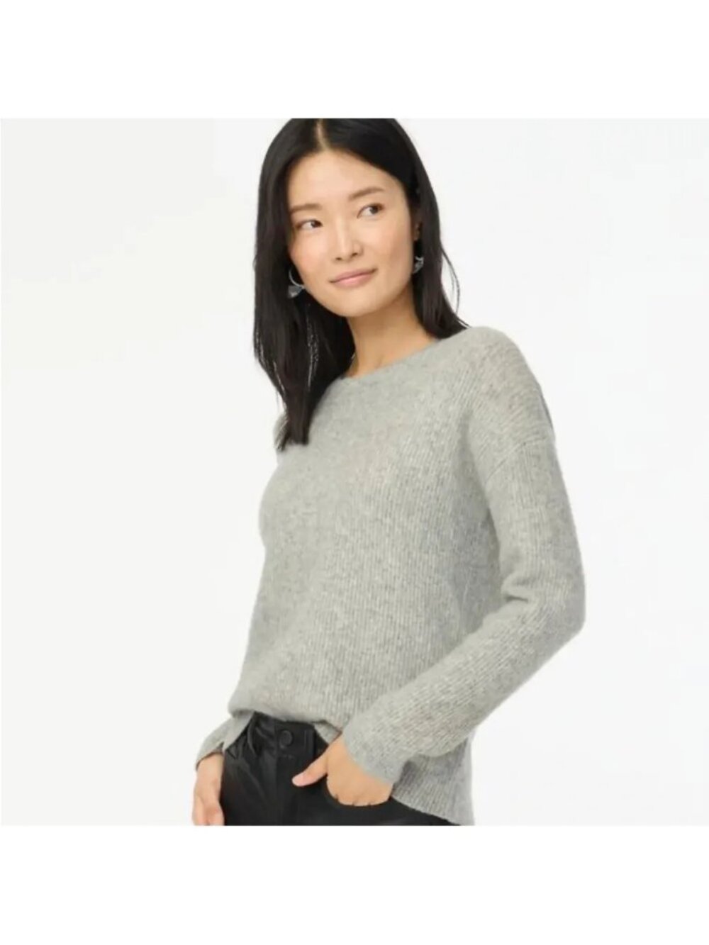 J Crew Heathered Grey Extra Soft Wool Blend Chunky Crew Jumper Sweater Women M